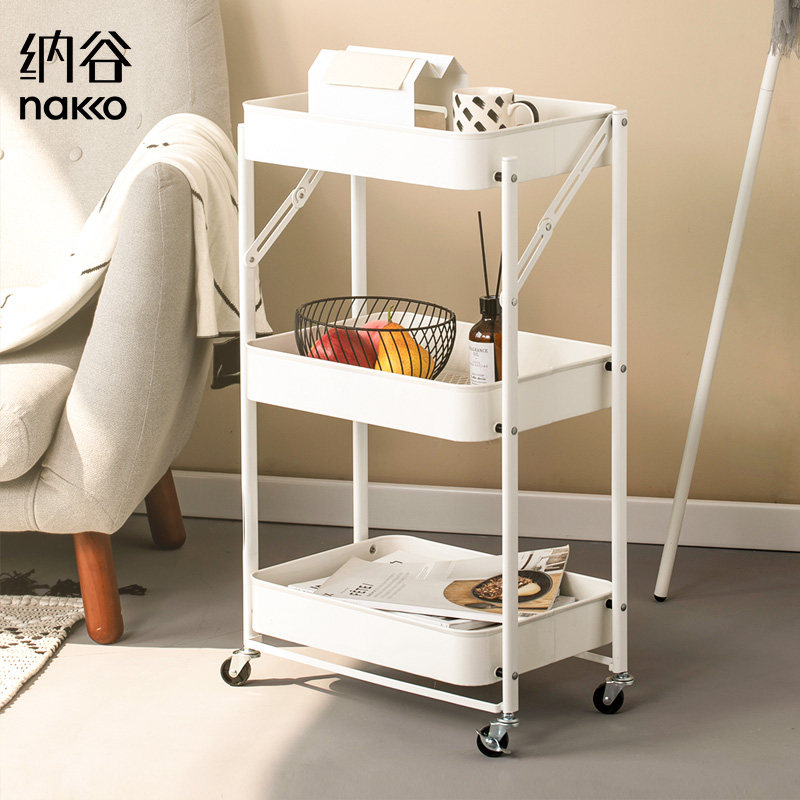 Nvalley Kitchen Removable Folding Fold Small Cart Shelf Home Multilayer Floor Type Snack Fruit And Vegetable containing layer shelf
