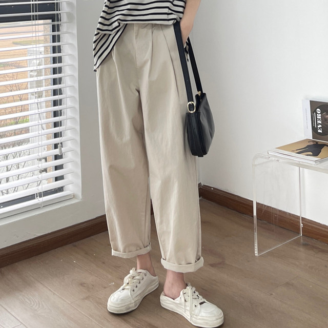 Lao Xiong Japanese Overalls Women's Spring and Autumn Khaki Large Size Beige Casual Pants Pear Shape Body Slim Harem Pants