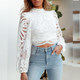 European and American style ins holiday style sexy backless lace lace hollow long-sleeved lace shirt high waist short top women