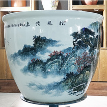 Ceramic large-cylinder courtyard brocade carp fish vat special large number of green flower porcelain sleeping lotus lotus cylinders old landscape cylinder Jingdezhen