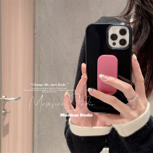 Ins простая ниша розово-красная выдвижная подставка 15Pro подходит для iphone13ProMax черный мягкий корпус iPhone12 сплошной цвет 15 невидимая подставка 14 «все включено» 11 защитный чехол с мягким корпусом от падения