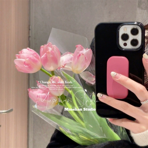 Ins простая ниша розово-красная выдвижная подставка 15Pro подходит для iphone13ProMax черный мягкий корпус iPhone12 сплошной цвет 15 невидимая подставка 14 «все включено» 11 защитный чехол с мягким корпусом от падения