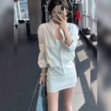 Рубашка, летняя модная сексуальная мини-юбка, с акцентом на бедрах