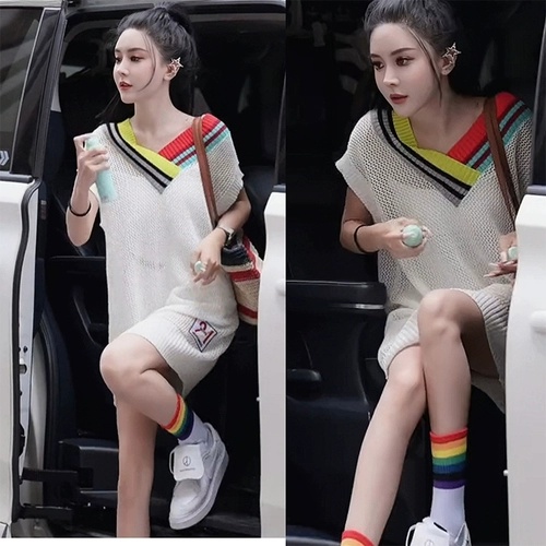 Летнее модное длинное трикотажное платье, в корейском стиле, свободный крой, защита от солнца, средней длины