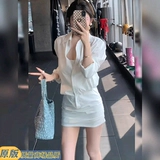 Рубашка, летняя модная сексуальная мини-юбка, с акцентом на бедрах