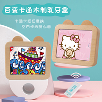  Childrens baby tooth box creative cartoon solid wood baby tooth memorial box Male and female childrens tooth storage box Fetal hair umbilical cord memorial