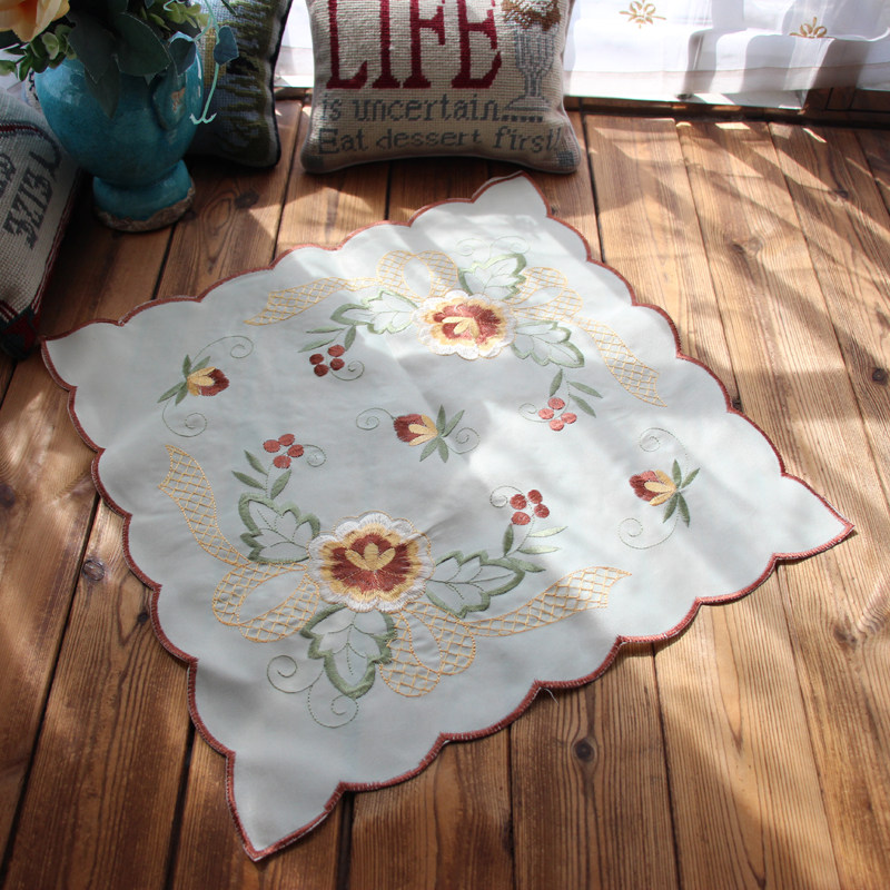 Foreign trade original single European embroidery embroidery fabric Square towel Tea set Tea tray Bed cabinet dustproof multi-purpose cover towel ash cloth