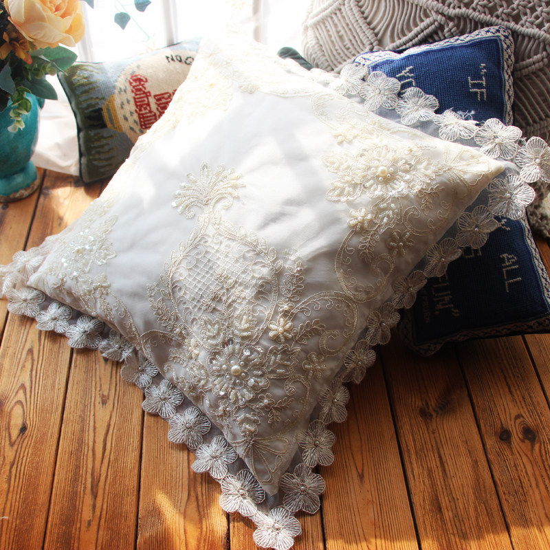 Eurostyle Foreign Trade Handmade Nail Pearl Embroidered Living Room Sofa Office Car Hug Pillow Back Cushion Waist Pillowcase Without Core