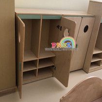 New birch wood multi-layer board modeling coat cabinet kindergarten childrens storage rack high-end wooden coat cabinet