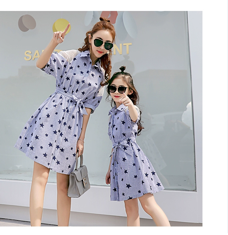 Parent-child mặc 2020 mới mùa hè nữ và nữ váy ngắn tay in Hàn Quốc cô gái áo sơ mi váy mẹ-con mùa hè - Trang phục dành cho cha mẹ và con