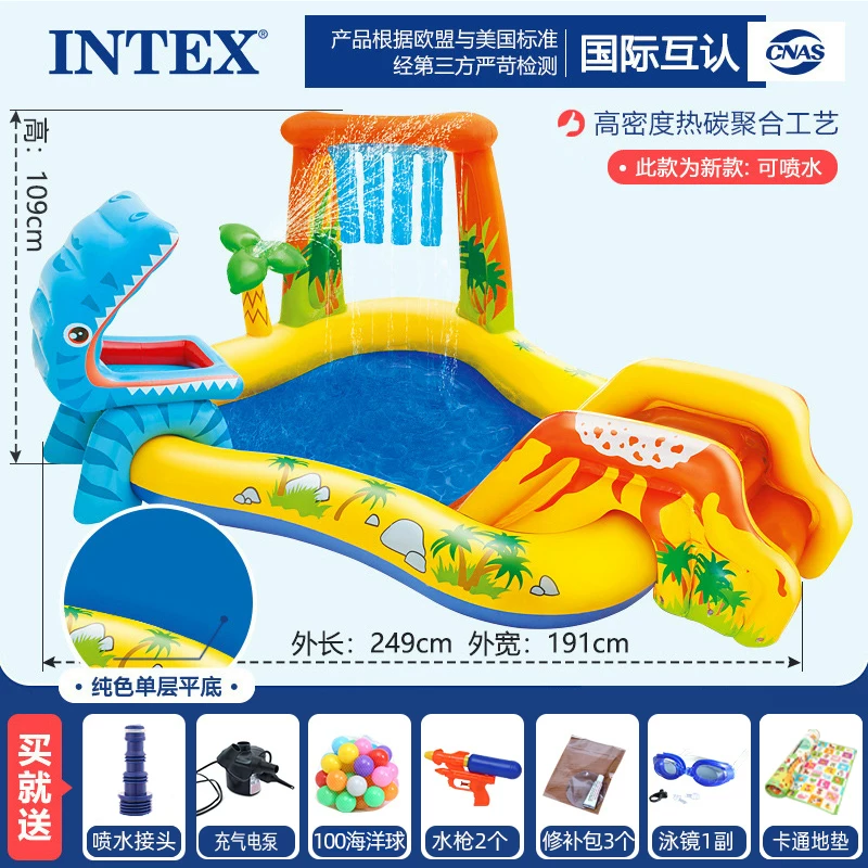 INTEX большой плавательный бассейн, надувной туристический морской водный горка водная игра