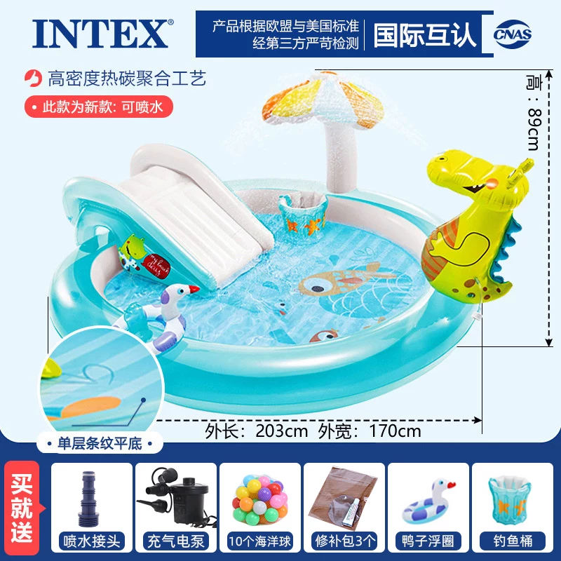 INTEX большой плавательный бассейн, надувной туристический морской водный горка водная игра