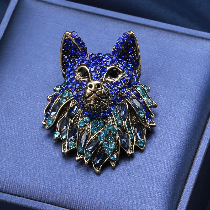 Retro Wolf Head Brooch Metal Rhinestone Badge Men's Suit Jacket Pin Animal Jewelry Wedding Corsage