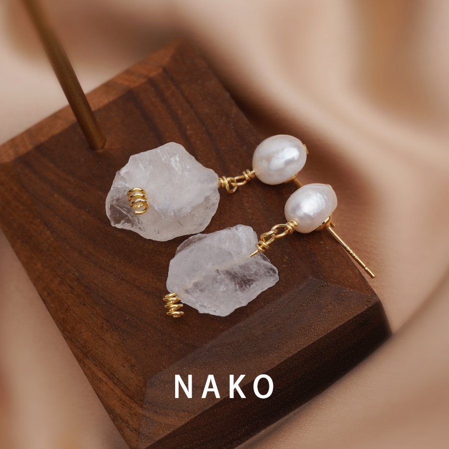 Natural pearl earrings natural stone fairy earrings 2022 New wave qi High atmosphere light and luxurious and luxurious