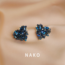 NAKO blue love full drill niche earrings 2021 New Tide Korean temperament Net red senior sense ins Wind