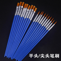 Childrens painting flat brush Color paint Nylon brush Kindergarten pointed hook line pen Watercolor gouache row pen