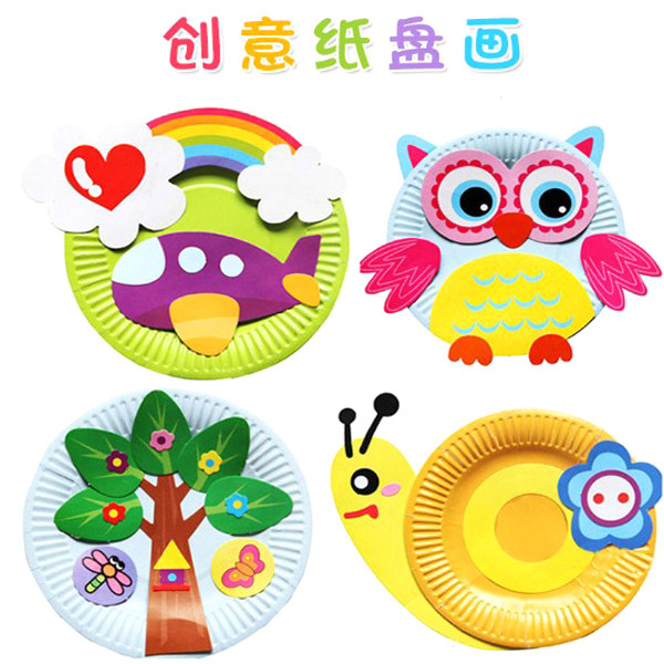 Kindergarten Diy Manual Courtmaking Applianto children stickers Adhesive Painting Colored Paper Tray Cartoon Animal material Package