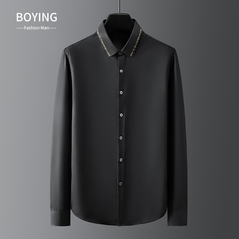Shirt male long sleeve light extravagant spring Korean version Body Embroidered Tide Inch Youth Handsome Business Casual Men's Shirt
