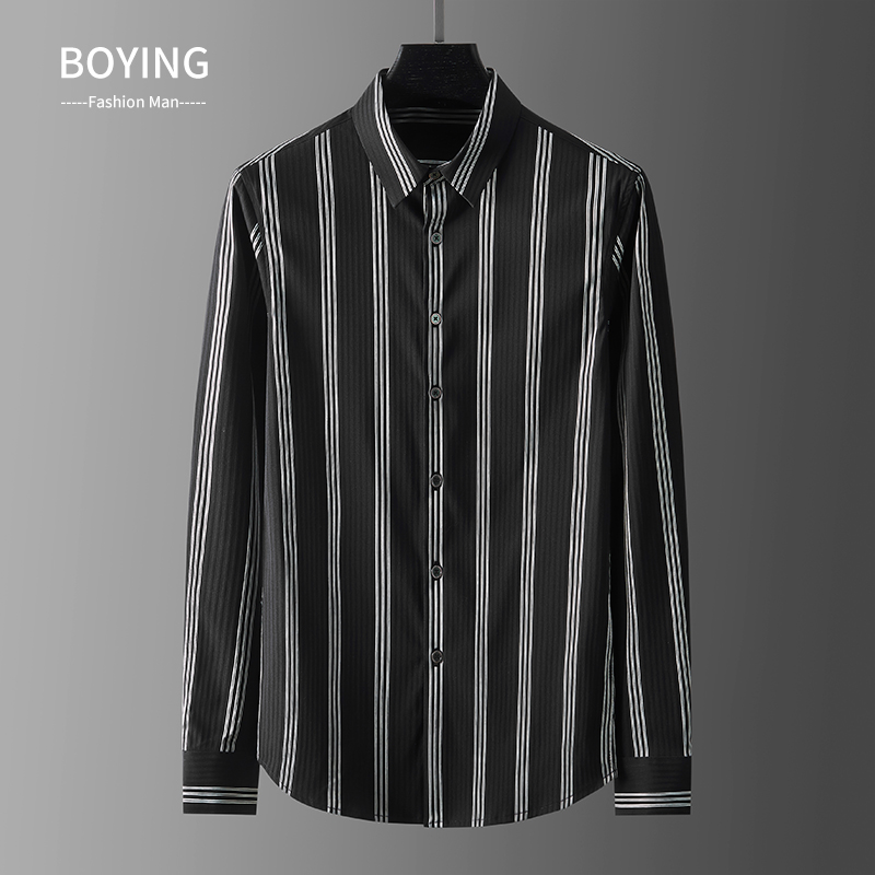 Shirt men's long-sleeved light luxury casual business autumn Korean version slim striped shirt trendy handsome quality men's clothing