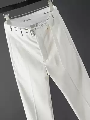 Light luxury men's casual pants spring summer ankle-length pants slim small feet personality belt Korean trend 9 points trousers