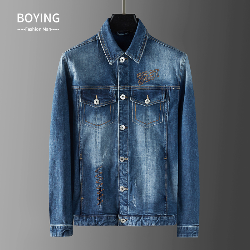 Autumn 2021 new denim jacket men's Korean version of the trendy handsome British jacket slim casual all-match clothes