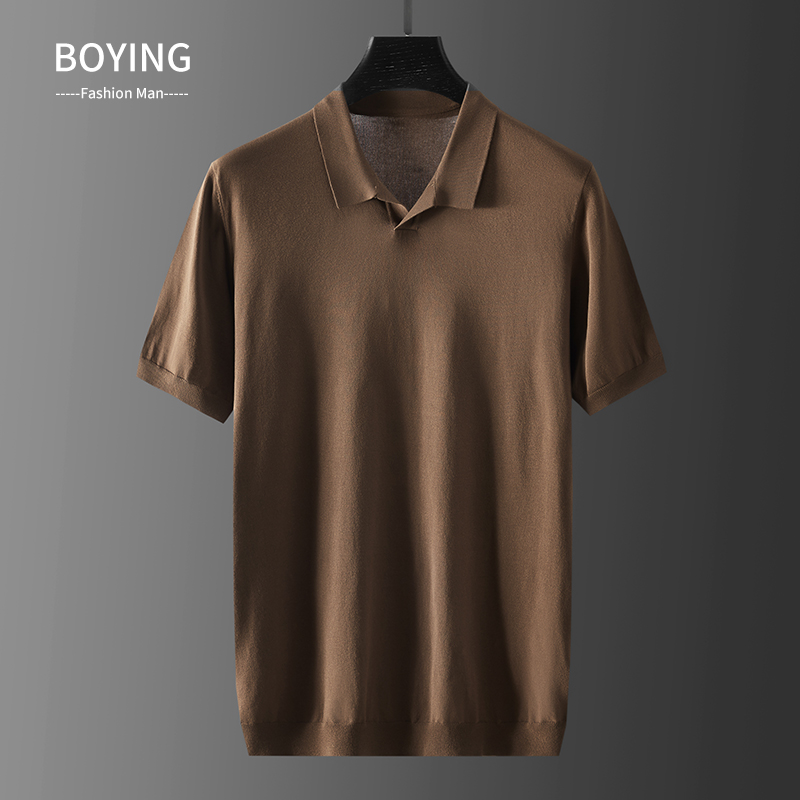 Knitted polo shirt light luxury summer cool short-sleeved t-shirt men's tide brand lapel Korean version trend leisure solid color ice silk