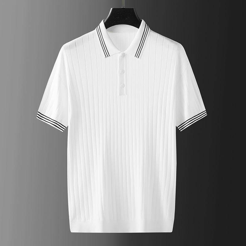 Light Extravagant Trend Summer Ice Silk Polo Shirt Turtlenecks Half Sleeve Men Loose Knit Sweatshirt Thin-style Japanese short sleeve T-shirt