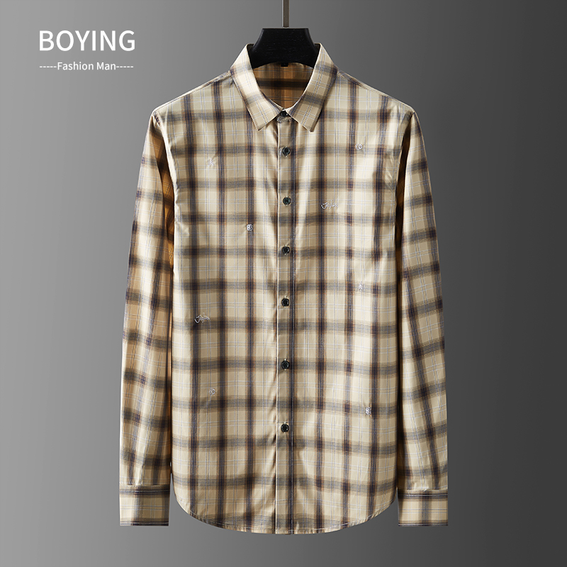 2021 autumn new men's Korean version long-sleeved shirt trend youth slim business casual plaid cotton shirt