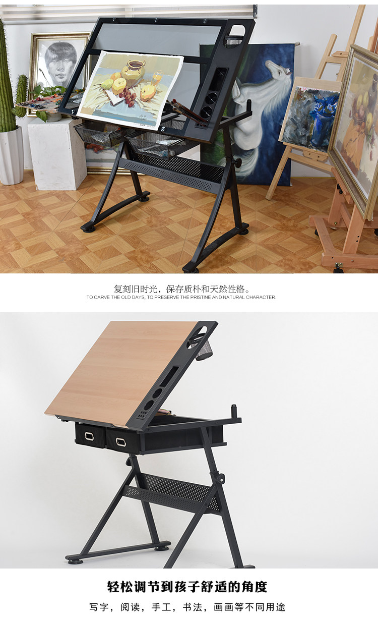 绘图桌专业设计师建筑绘图工作台斜面儿童绘画桌北欧带抽屉简约桌-阿里巴巴