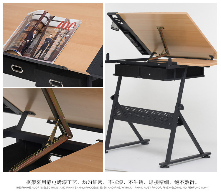 绘图桌专业设计师建筑绘图工作台斜面儿童绘画桌北欧带抽屉简约桌-阿里巴巴