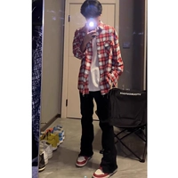 Черные эластичные джинсы, штаны, свободный прямой крой, в американском стиле