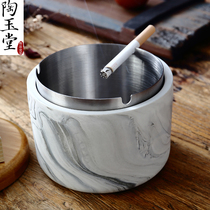 Ceramic ashtray with lid Creative office Home living room Fashion personality Covered simple trend Bedroom seal