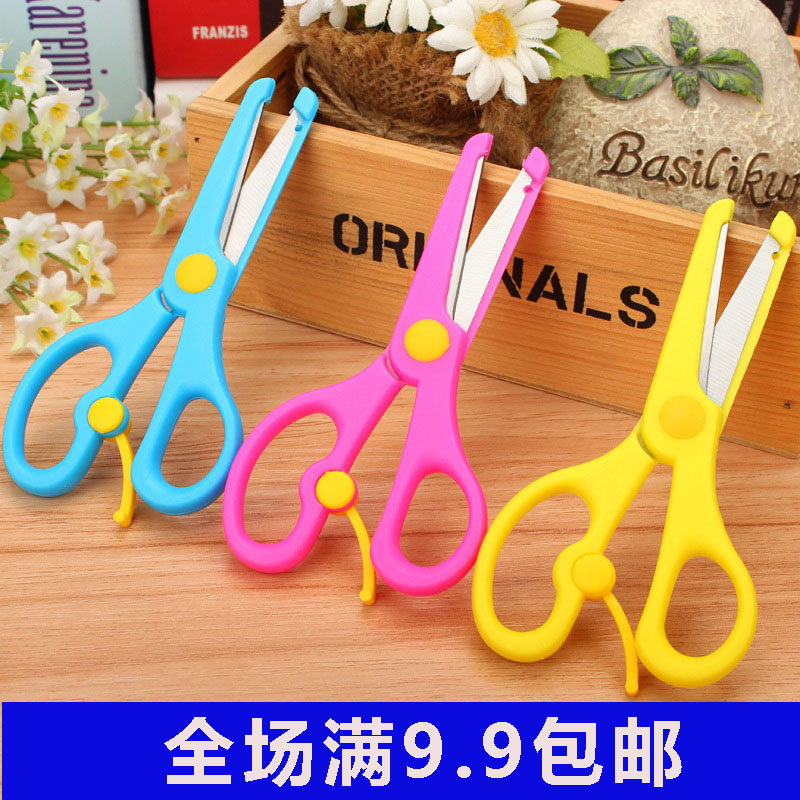 Children Scissors Spring Scissors Straight Cut Handmade Scissors Stainless Steel Students Cut Safety Unhurt Hand Plastic Protection