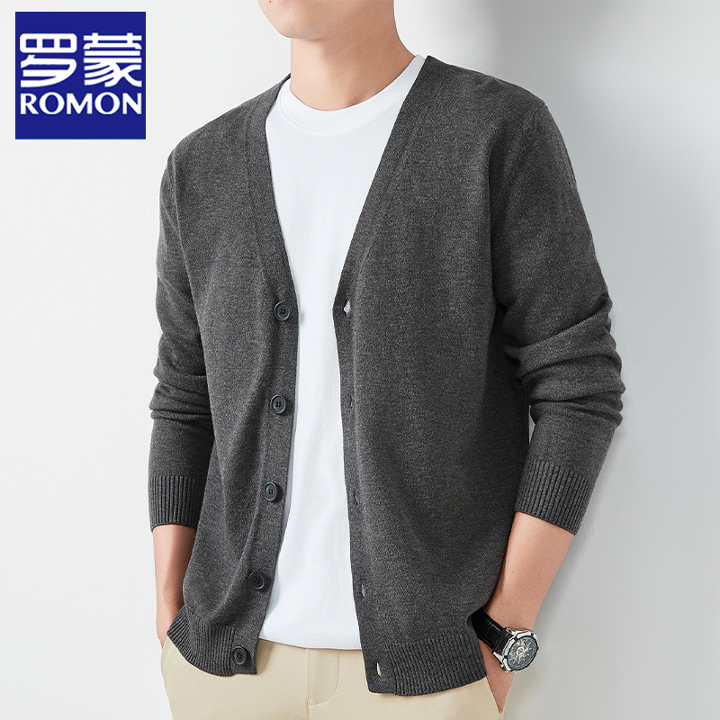 Romon Sweater Men's Spring and Autumn Knitted Cardigan Long-Sleeved Men's 2026 New Style Lazy Style Casual Jacket Top Clothes