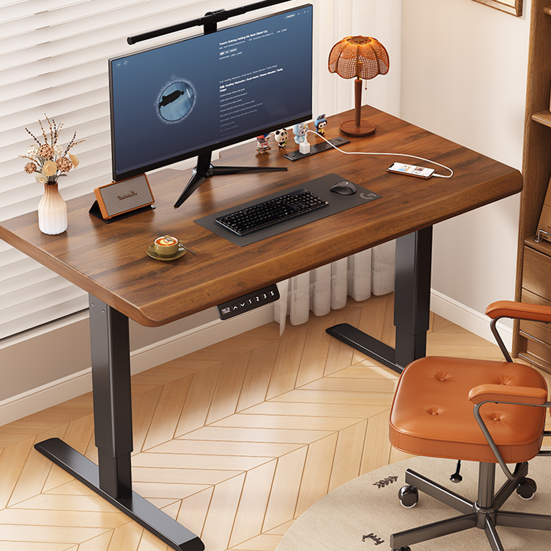 Pure Solid Wood Electric Height-Adjustable Desk, Computer Desk, Study Desk, Home Office Desk, Adjustable Work Table, Gaming Desk