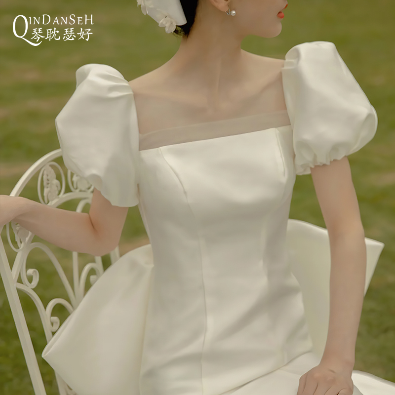 Summer white wedding dress, french style, 2021 years, city style, bright catchy style, fitted, lace dress Summer white wedding dress, french style, 2021 years, city style, bright catchy style, fitted, lace dress
