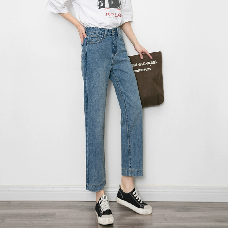 Quần jeans ống rộng rộng kiểu Hàn Quốc nữ bf gió eo cao là mỏng và cao cao nhỏ quần dài chất lượng cao - Quần jean