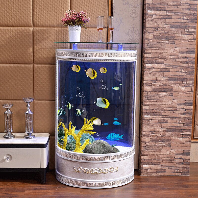 Semi-circular European-style goldfish tank aquarium living room household floor-to-ceiling glass cylinder medium-sized ecological water-free water-changing landscaping