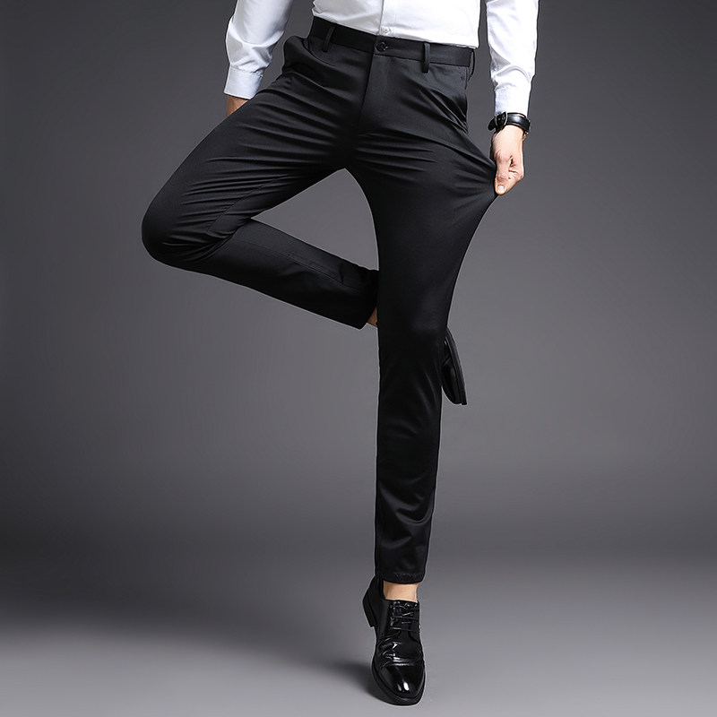 Summer Western pants Men's Korean version Body Business Positive-Fit Stretch Pants Western Dress Pants Groom Wedding trendy Little foot long pants