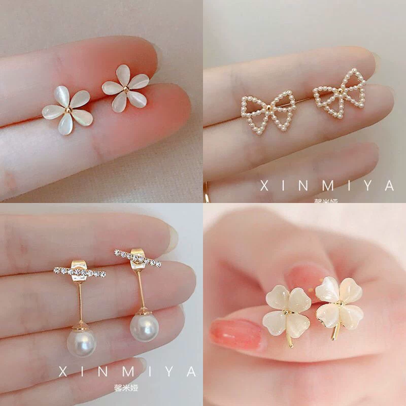 Серьги, японские и корейские, кошачий глаз, цветочные, простой и элегантный дизайн, коллекция 2023 года