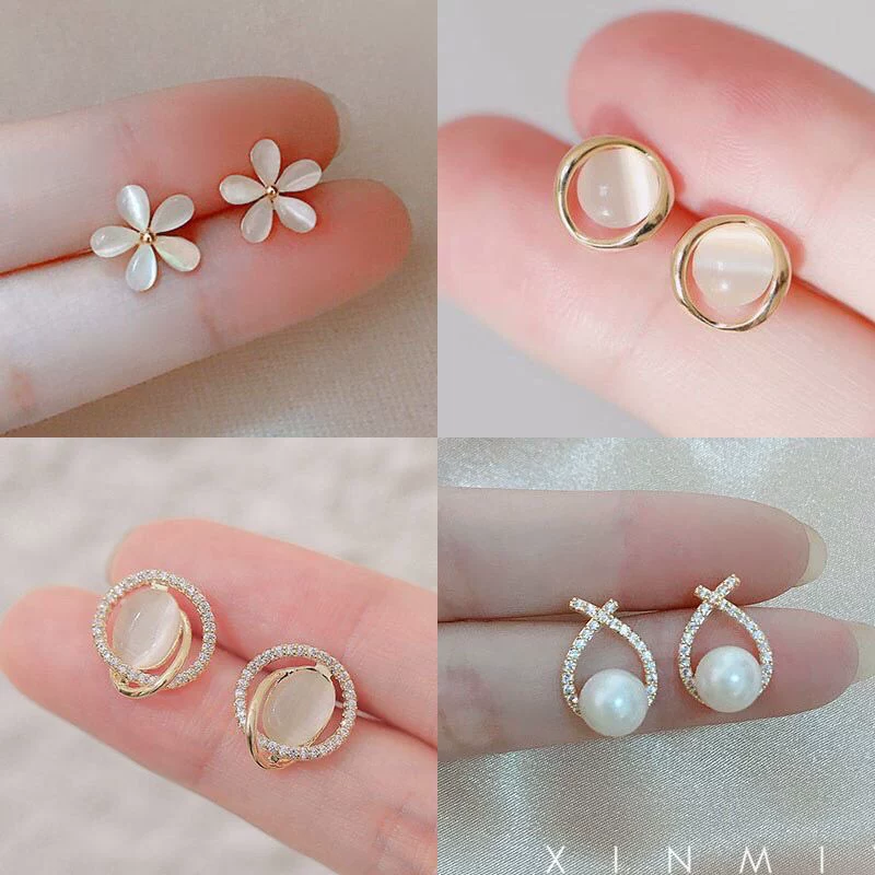 Серьги, японские и корейские, кошачий глаз, цветочные, простой и элегантный дизайн, коллекция 2023 года