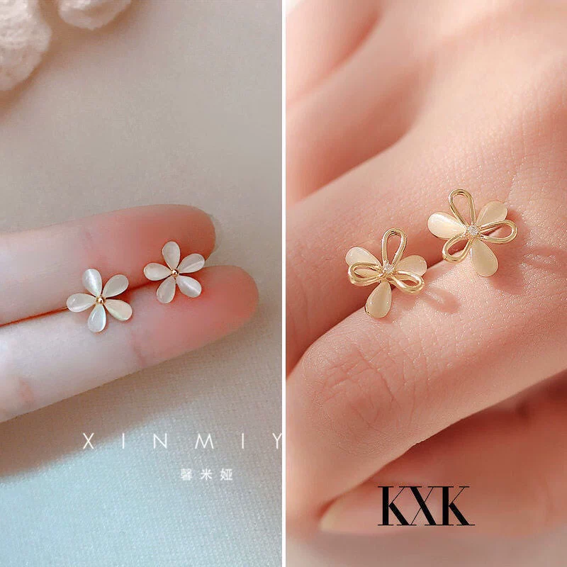 Серьги, японские и корейские, кошачий глаз, цветочные, простой и элегантный дизайн, коллекция 2023 года