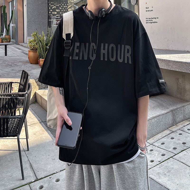 American tidal wave T-shirt men's summer men's clothing short sleeves 2022 new currents Ins port Wind 100 hitch loose half sleeve men