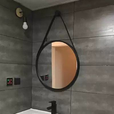 Nordic bathroom mirror round mirror cosmetic mirror round decorative mirror black mirror wall-mounted dressing room mirror Wall Iron Mirror