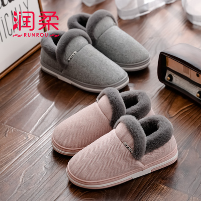 棉拖鞋女士毛绒包跟保暖情侣