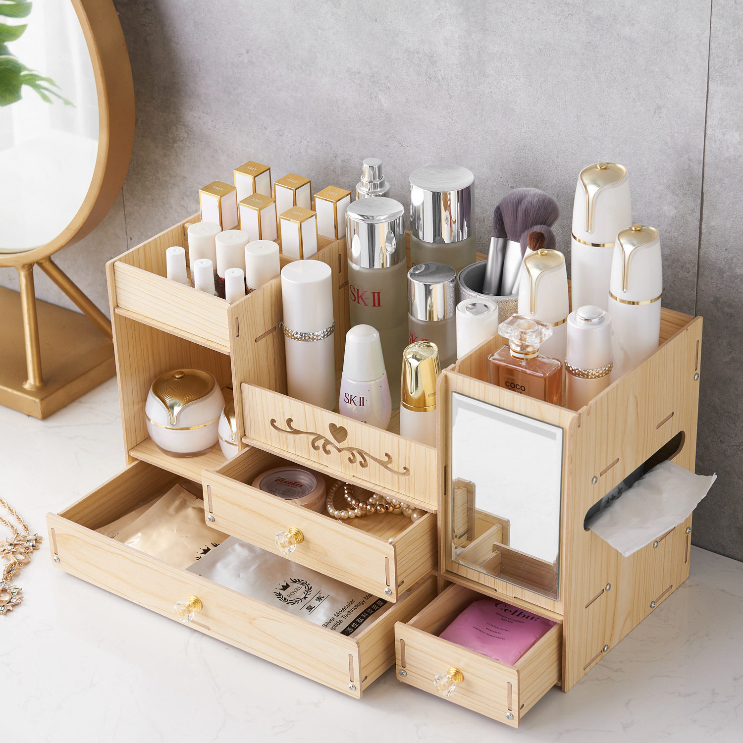 Drawer Cosmetic Containing box Large Number of Students Dormitory Finishing Skin-care Desktop Makeup desk Mouth Red Brush Shelve