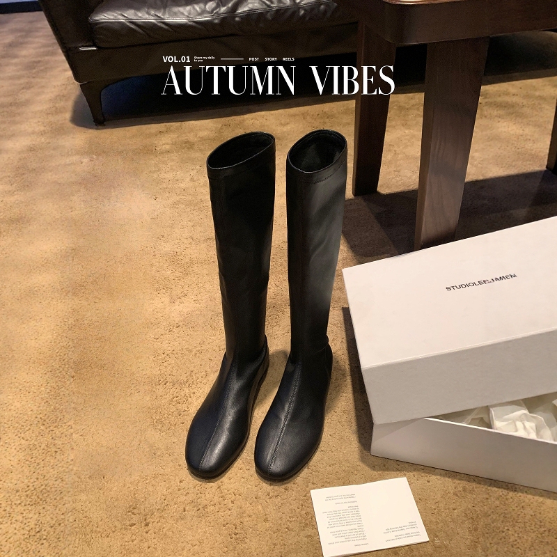 Imported Sheepskin ~ Genuine Leather New Fashionable Round-Toe Soft Elastic Leg-Hugging Slim Boots Versatile Long Riding Boots for Women