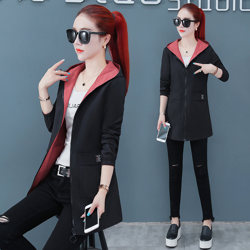 Two-sided thin early autumn jacket women's 2021 new double-sided mid-length all-match jacket large size Korean baseball uniform