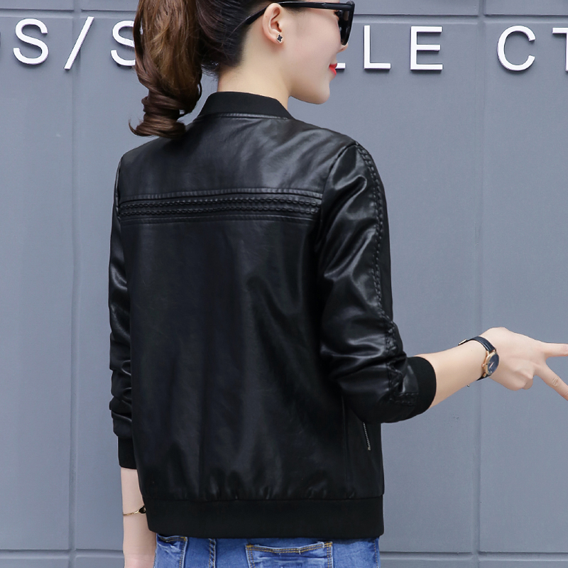 Spring and autumn leather jacket women's short section 2021 new large size top baseball uniform fat mm autumn and winter plus velvet small leather jacket