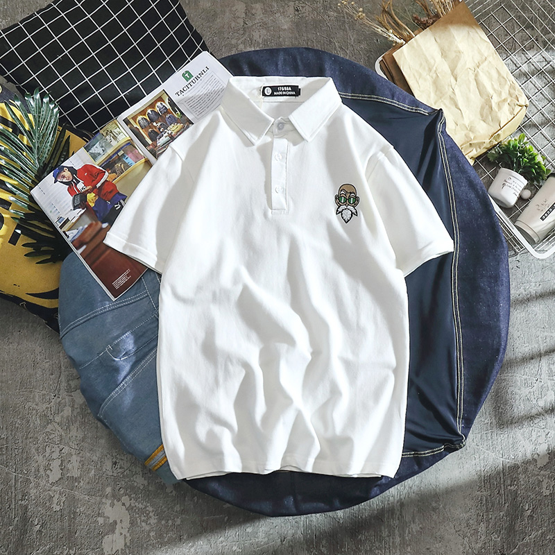 Mùa hè Hồng Kông ins gió thương hiệu thủy triều flop thêu ngắn tay nam T-shirt với cổ áo Hàn Quốc phiên bản của xu hướng giới trẻ Polo áo
